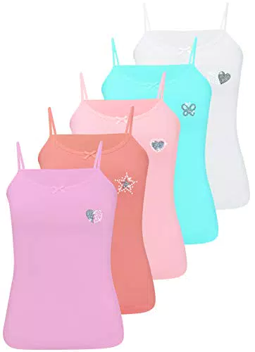 LOREZA® Mädchen Baumwolle Unterhemden mit Strass und Glitzer