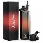Meoky Edelstahl Trinkflasche mit Strohhalm – BPA-freie Thermosflasche für Herren