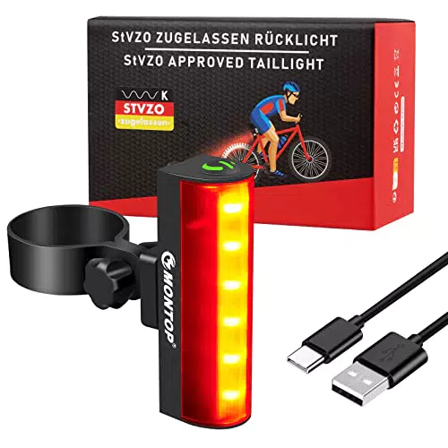 MONTOP StVZO Fahrrad Rücklicht LED USB wiederaufladbar, wasserdicht, Retro
