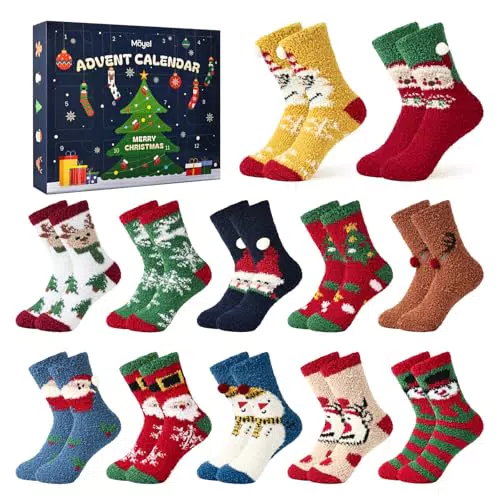 Moyel Adventskalender Kuschelsocken für Kinder – Weihnachtsgeschenk 2025