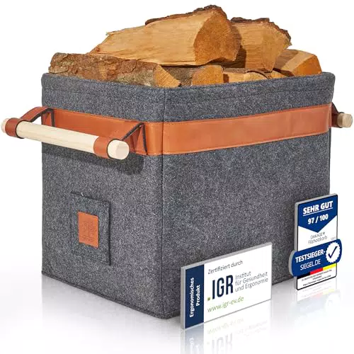 OAKAGE Holzkorb für Kaminholz mit Metallrahmen – stabiler Filz Kaminholzkorb