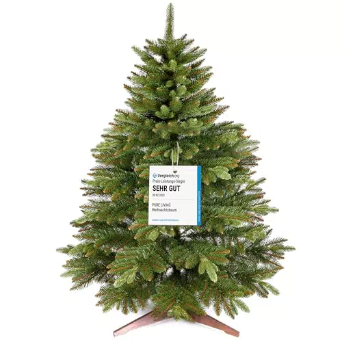 Pure Living Künstlicher Weihnachtsbaum 90cm - Naturgetreu mit Holzständer und Tasche