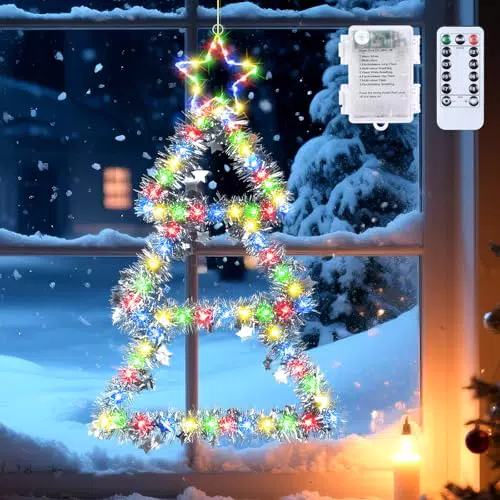 Qoosea Weihnachtsbaum Fensterlicht mit Fernbedienung – LED Weihnachtsdeko IP65