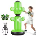 QPAU 360° Drehbarer Boxsack für Kinder ab 6 Jahren mit Handschuhen und Zubehör