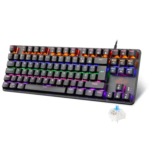 Rii Gaming Tastatur TKL Mechanisch mit QWERTZ-Layout und blauen Schaltern