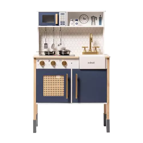 ROBUD Holz Spielküche für Kinder ab 3 Jahren – Montessori Küchen Set mit Zubehör