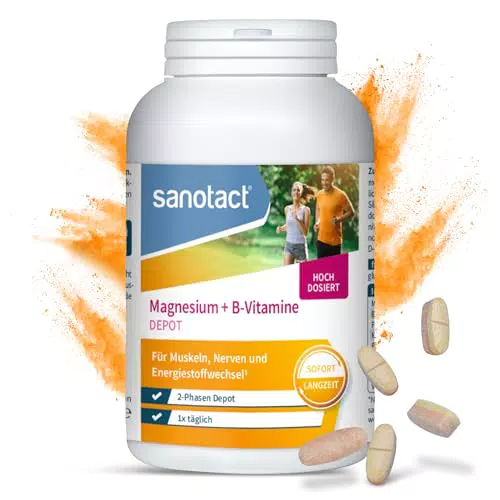 sanotact Magnesium 500 plus B Vitamine – Hochdosiertes, veganes Nahrungsergänzungsmittel