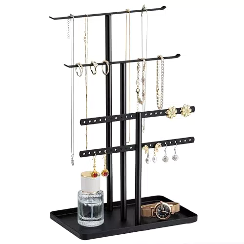 Schmuck Organizer mit 4 Ebenen für Halsketten, Armbänder und Ohrringe