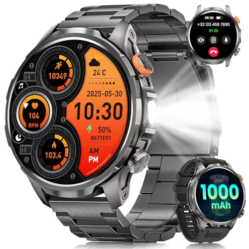 Smartwatch Herren Militär mit AMOLED Display, 5ATM, Fitness & Telefonfunktion
