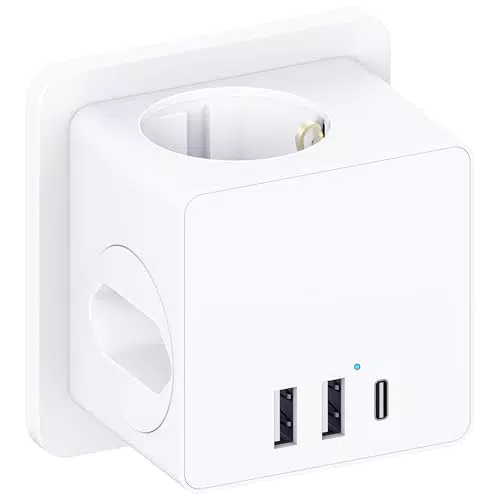 Steckdosenwürfel mit USB-C und USB, Mehrfachsteckdose 4000W für Büro & Zuhause