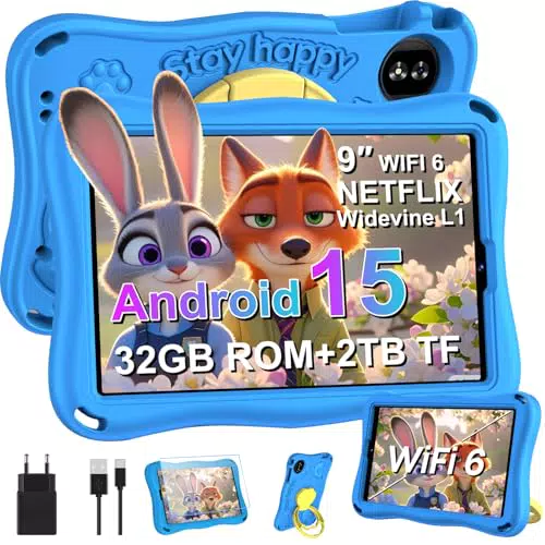 SUAAT Android 15 Kinder Tablet mit 9 Zoll HD Display, 12GB RAM, 32GB Speicher, WiFi 5G, Elternkontrolle