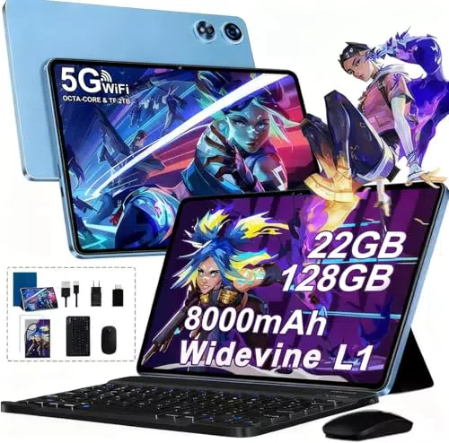 Android Tablet 10 Zoll Octa-Core, 22GB RAM, 128GB ROM, 2-in-1 mit Tastatur und Maus