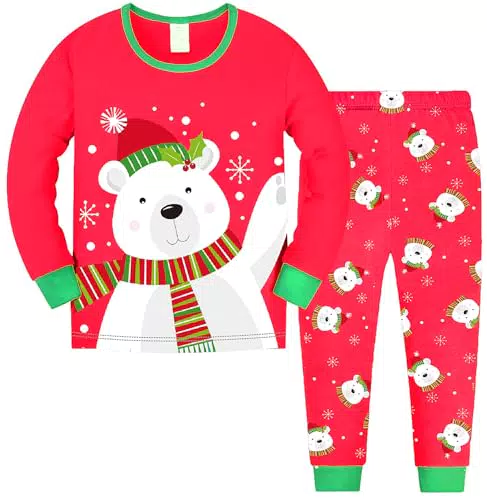 TCWWBB Kinder Weihnachts Schlafanzug Langarm Pyjama Set aus Baumwolle