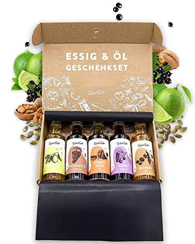 TIMBER TASTE® Essig & Öl Geschenkset - 5 erlesene Essige & Speiseöle - Kochbox Koch Set - Besonderes Ostergeschenk