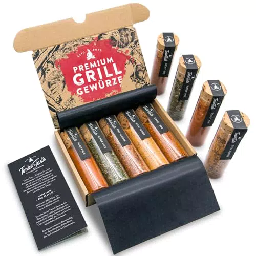 TIMBER TASTE Grill Gewürzset Geschenk für Männer – BBQ Grillzubehör & Rezepte