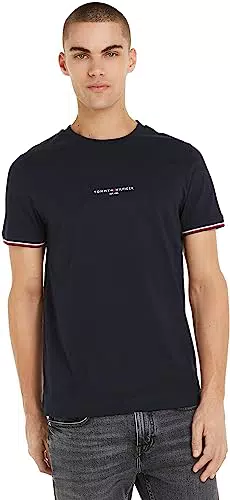 Tommy Hilfiger Herren T-Shirt mit Logo und Rundhalsausschnitt, Kurzarm