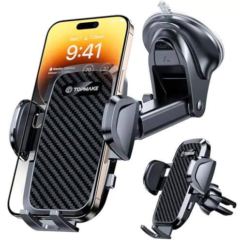 Topmake Smartphone Halterung Auto 2-in-1 mit Saugnapf und Lüftungsklemme