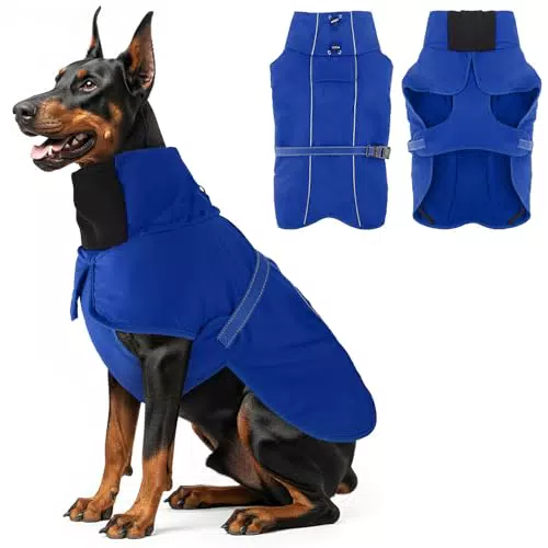 Wasserdichter Hundemantel mit Fleecefutter und Reflektor für große Hunde