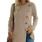 XIEERDUO Damen Pullover Strickpullover Herbst Winter mit Knöpfen und Schlitz