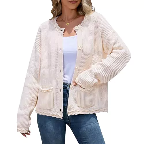 ZLIGXEA Damen Strickjacke Langarm, Rundhalsausschnitt, Elegante Strickweste
