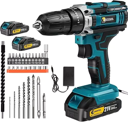 Akkuschrauber 21V Set mit Schlagbohrfunktion, 2.0Ah Akku und Ladegerät
