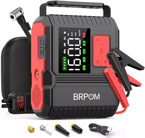 BRPOM Powerbank mit Kompressor – Starthilfe für Auto, Benzin & Diesel, 26800mAh
