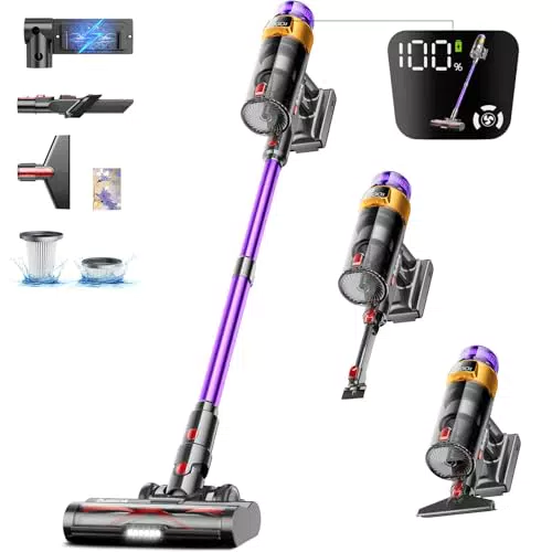 Kabelloser Akku Staubsauger mit OLED-Display, 8-fach Filter, ideal für Tierhaare