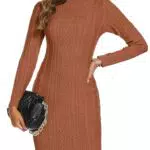 Aottori Damen Strickkleid Rollkragen Langarm Elegant Winter Pulloverkleid