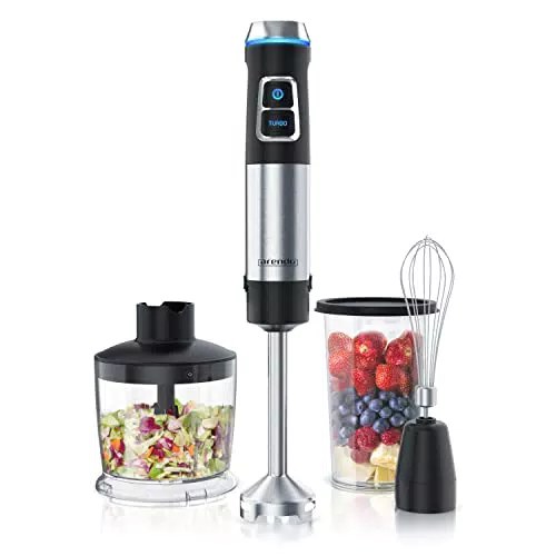 Arendo Stabmixer Edelstahl 1200 Watt Set mit 4-Flügel-Messer und Schneebesen