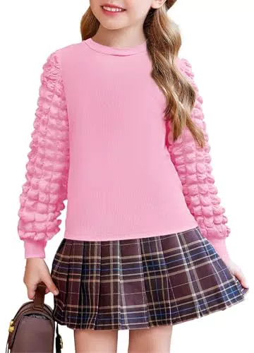 Arshiner Mädchen Langarmshirt mit Blasenärmeln – Eleganter Strickpullover für Kinder