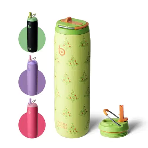 bottlebottle Isolierte Edelstahl Wasserflasche mit Strohhalm und Griff, BPA-frei