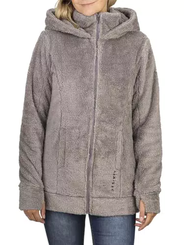 DENIMFY DFMila Damen Fleecejacke mit Kapuze – Teddyfleece Winterjacke