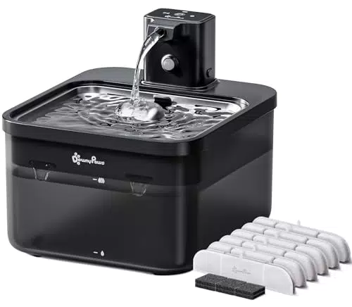 DownyPaws Kabelloser Katzenbrunnen mit Bewegungsmelder & Edelstahl Tablett