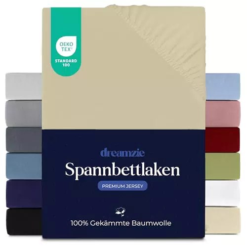 Dreamzie Premium Spannbettlaken 180x200 cm aus 100% Jersey Baumwolle - Oeko-TEX zertifiziert