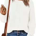 Fisoew Damen Pullover Langarm Rundhals Strickpullover Herbst Winter Basic