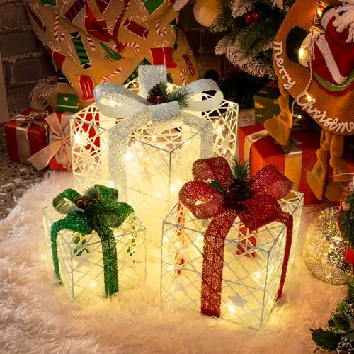 GIGALUMI LED Geschenkboxen – Leuchtende Weihnachtsdeko mit Schleife für Zuhause