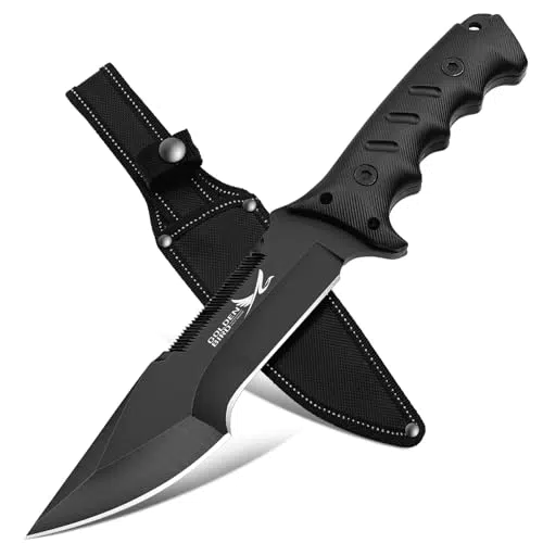 Golden Bird Outdoor Survival Messer mit Oxfordscheide, Full Tang, Karbonstahl