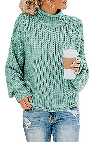 Imuedaen Damen Rollkragenpullover Elegant Grobstrick Langarm Strickpullover Casual