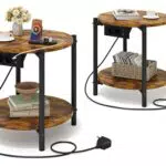 IRONCK Nachttisch rund mit Steckdose und USB-C, Beistelltisch Holz Metall