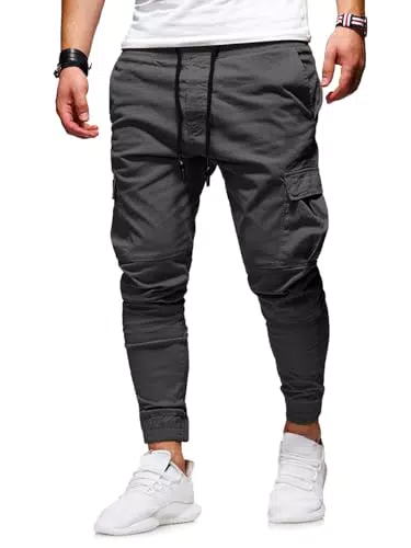 JACKETOWN Herren Chino Cargohose Baumwolle Jogginghose mit Taschen und Kordelzug