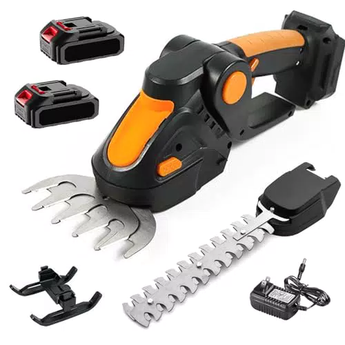 JAOGAUS Akku Grasschere und Heckenschere 2-in-1 Set mit Wechselklingen, 21V