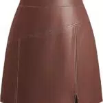 Kate Kasin Damen Minirock aus PU-Leder, Hohe Taille, A-Linie, mit Taschen