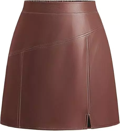 Kate Kasin Damen Minirock aus PU-Leder, Hohe Taille, A-Linie, mit Taschen