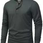 KEFITEVD Herren Henley Langarmhemd aus Baumwolle, lässiges Übergangs-Shirt