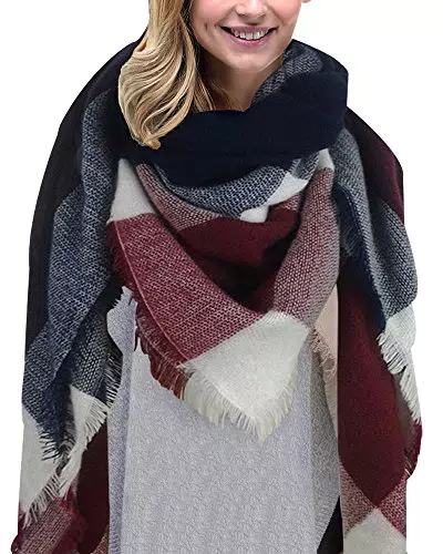 Lantch Damen Schal Kariert XXL – Oversized Winterschal mit Fransen und Tartan Muster