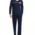 Marvmys Herren Schlafanzug Baumwolle Langarm V-Ausschnitt Winter Pyjama Set