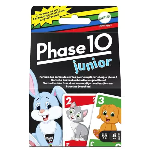 Mattel Games Phase 10 Junior - Rommé-artiges Spiel mit mehreren Spielebenen