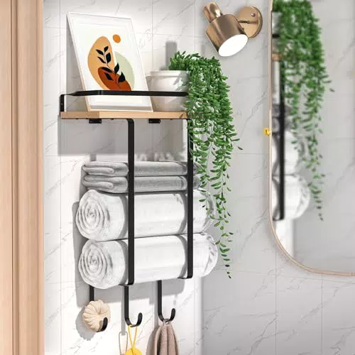 Pengaro Handtuchhalter Badezimmer mit Ablage, Wandmontage Handtuchregal ohne Bohren