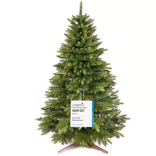 Pure Living Künstlicher Weihnachtsbaum 90cm - Naturgetreu mit Holzständer und Tasche