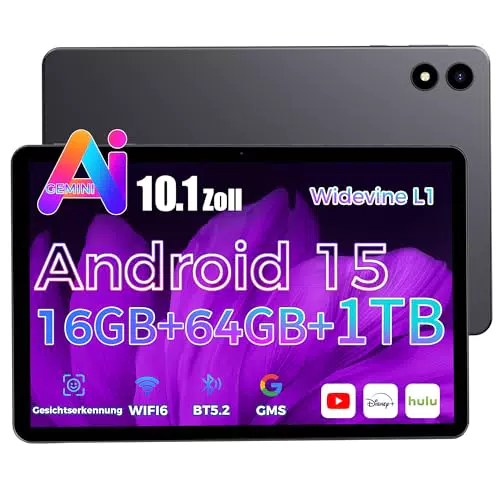 RebotAi 2026 Tablet 10.1 Zoll Android 15 mit Gemini AI, 16GB RAM, WiFi 6, Gesichtserkennung